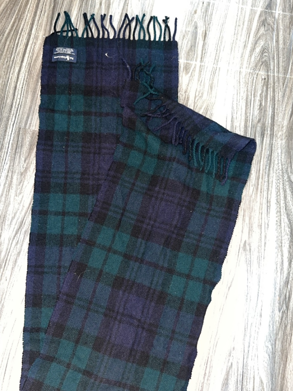 Polo by Ralph Lauren Green and Navy Plaid Fringe Scarf